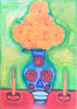 Mexican Folk Art, Chicana Folk Art, Mexican Indigenous Folk Art, Emilia Garcia, Chicana Emilia Garcia, Los Angeles Artist, Painting, Print of Emilia Garcia, Magnets,  Day of the Dead Art, Day of the Dead Skull Vase & Marigolds, Dia de los Muertos Ofrenda, Calendulas, Dia de los Muertos Calendulas