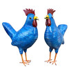 Bright Blue Hand Painted Striped Whimsical Paper Mache Rooster
