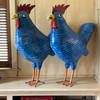 Bright Blue Hand Painted Striped Whimsical Paper Mache Rooster