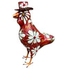 Bright Red Hand Painted Rooster in a Top Hat with Swirls Whimsical Paper Mache