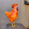 Bright Red Striped Hand Painted Rooster in a Top Hat with Swirls Whimsical Paper Mache