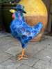Hand Painted Bright Blue Rooster in a Top Hat with Swirls Whimsical Paper Mache