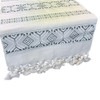 Handmade Fair Trade Table Runner, Cream Base Color with Olive Green Geometric Designs with Tassel Ends