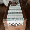 Handmade Fair Trade Table Runner, Cream Base Color with Olive Green Geometric Designs with Tassel Ends