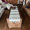 Handmade Fair Trade Table Runner, Cream Base Color with Olive Green Geometric Designs with Tassel Ends