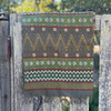 Guatemalan Handmade Table Runner, Olive Base Color and Multi-colored Geometric Designs