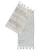 Handmade Fair Trade Table Runner, White Color Base with Light Golden Geometric Designs with Tassel Ends