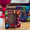 mini picture frame, handmade frame india, beaded photo frame, sequin picture frame, tiny photo frame, folk art frame, blue picture frame, embellished frame, artisan made frame, fair trade decor,