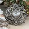 filigree heart wall art
ornate sacred heart decor
Haitian metal art
lace metal wall art
boho heart decor
