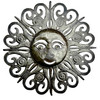 sun face metal art, whimsical wall hanging, tropical home décor, eco-friendly wall sculpture