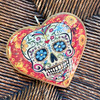Day of the Dead ornament, sugar skull decor, Dia de los Muertos ornament, glass heart ornament, lace heart ornament, Mexican folk art, skull heart decor, double sided ornament