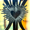 recycled steel sculpture, handmade Haitian art, spiritual wall art, heart wall hanging, Caribbean folk art