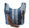 Handmade Purses from Guatemala, Long leather Straps, Blue Color Jean and white stripes, Over the Shoulder, Recycled textile, Handcrafted