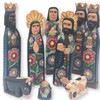 Wooden nativity set, Artisan nativity, Folk art nativity, Colorful nativity scene