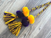Tassels with Pom Poms, Purple and Yellow Marble Design,Team School Colors, Home Decor, Gift Tag, Decorative Small Handmade Pom Poms, Fair Trade Guatemala
