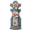 Jesus with Staff, on a Hand Carved  Blue Alter, made in Guatemala, 10.5" x 3.5" x 4"