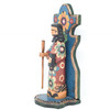 Jesus with Staff, on a Hand Carved  Blue Alter, made in Guatemala, 10.5" x 3.5" x 4"