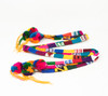 Belt Strap with Medium Pom Poms, Hat Band, Hatbands, Handwoven Embroidered Belts, Wrap Around Tie, Ethnic Patterns, Spirit Wear Colors, Graduation Sash, Tassel, Guatemala (Multi-Color)