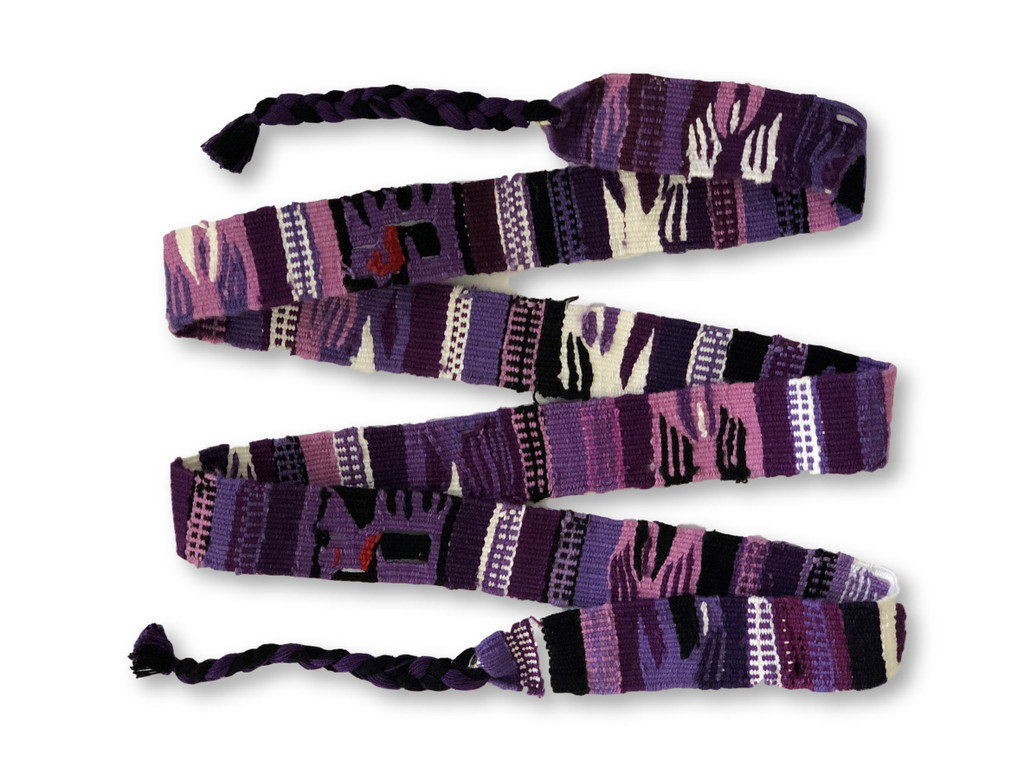 Embroidered Belts Hat Band Wrap Around Tie Purple Multi Color Western Guatemala, Cute Decorative Belt 