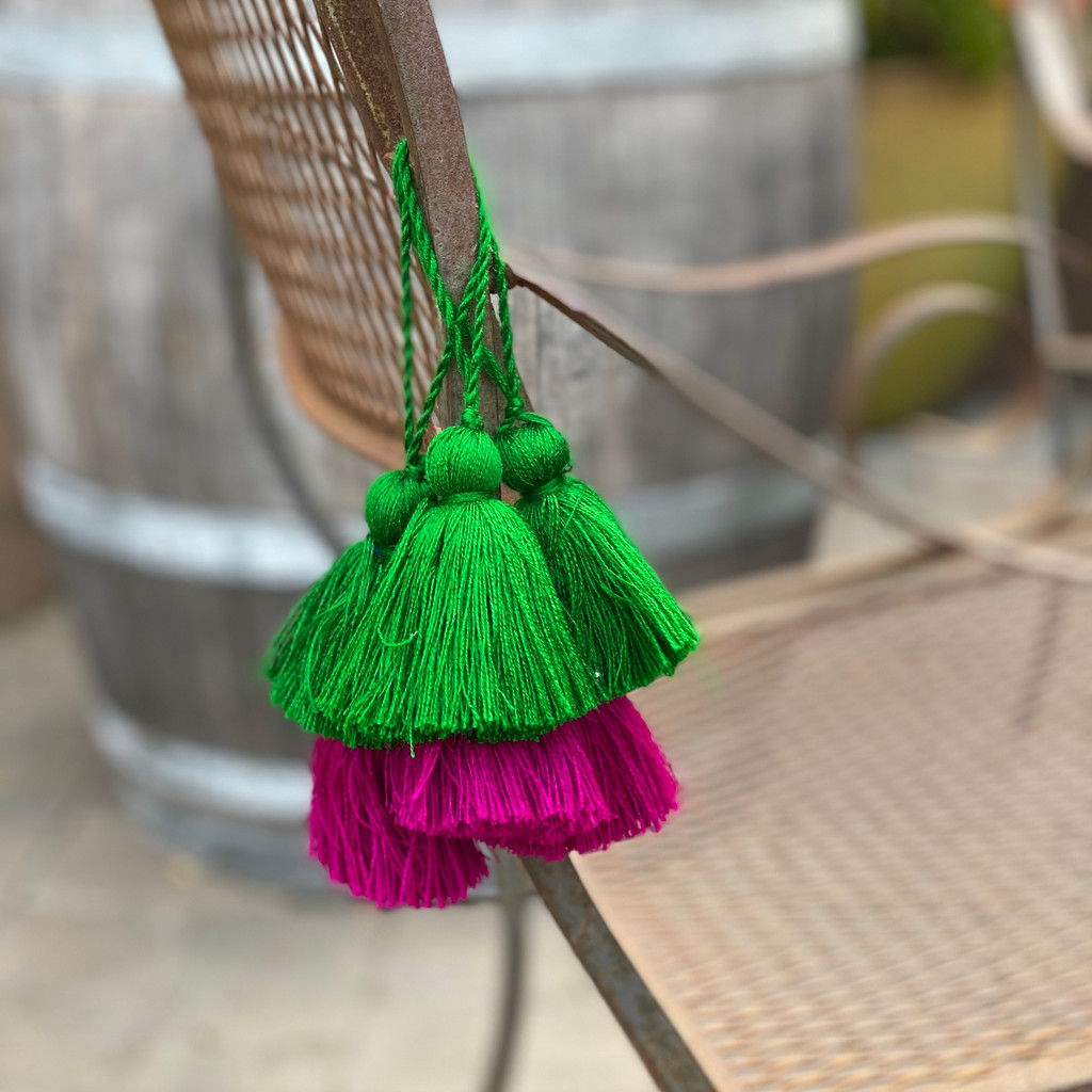 Green and Pink Tassel, Cute Fun and Festive Novelty Tassels Decorative Handmade Embellishment, Colorful Keepsake 1.75 x 8 Inches