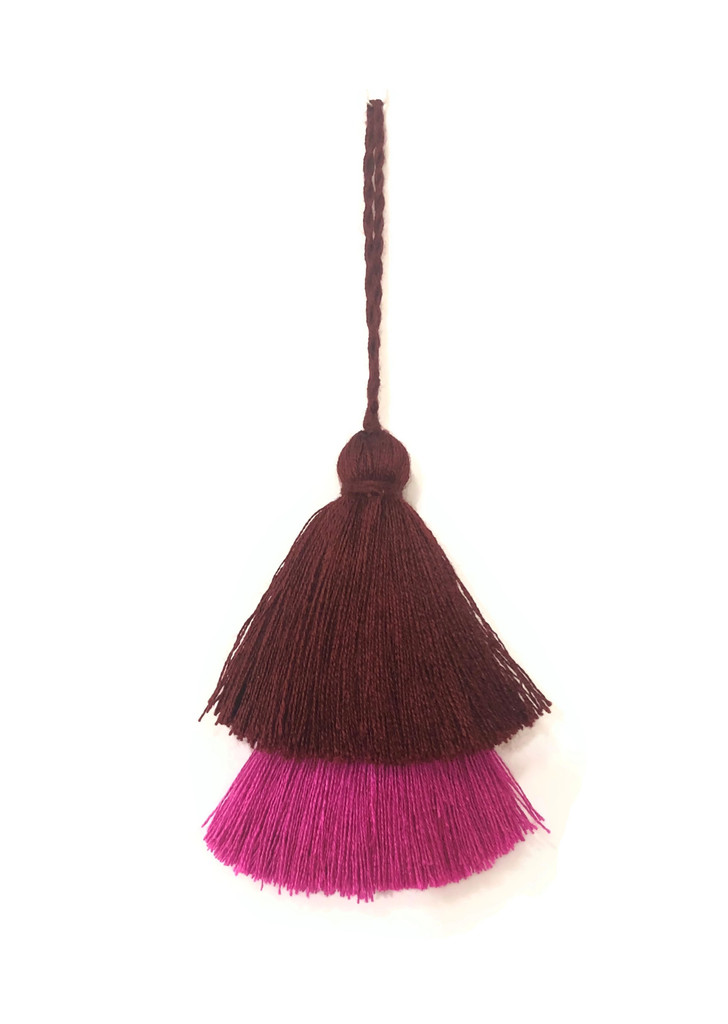 Pink Magenta and Maroon Brown Tassel, Cute Fun Festive Novelty 2 Layered Decorative Handmade Embellishment Colorful Keepsake 1.75 x 8 Inches