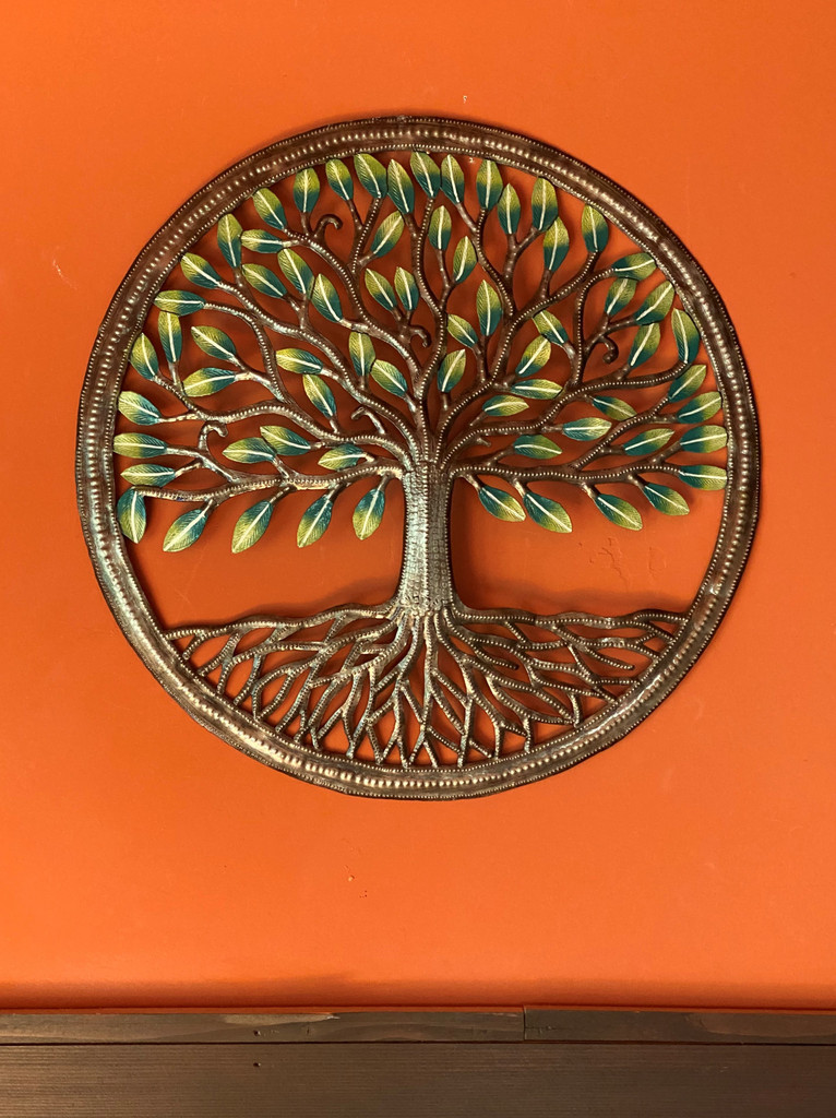 METAL TREE of LIFE - Handmade in Haiti, 17 Inches, Wall Hanging Tree of Life, Authentic Upcycled Artwork, Indoor Outdoor Display, Decorative, Painted (SM755 Painted)