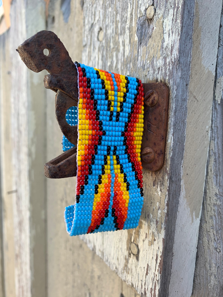 Handmade Wristband Bracelets, Handcrafted Jewelry, Beaded Woven Bracelet, Casual Appeal Multi Colored Blue, Stack 1.5 x 8 Inches