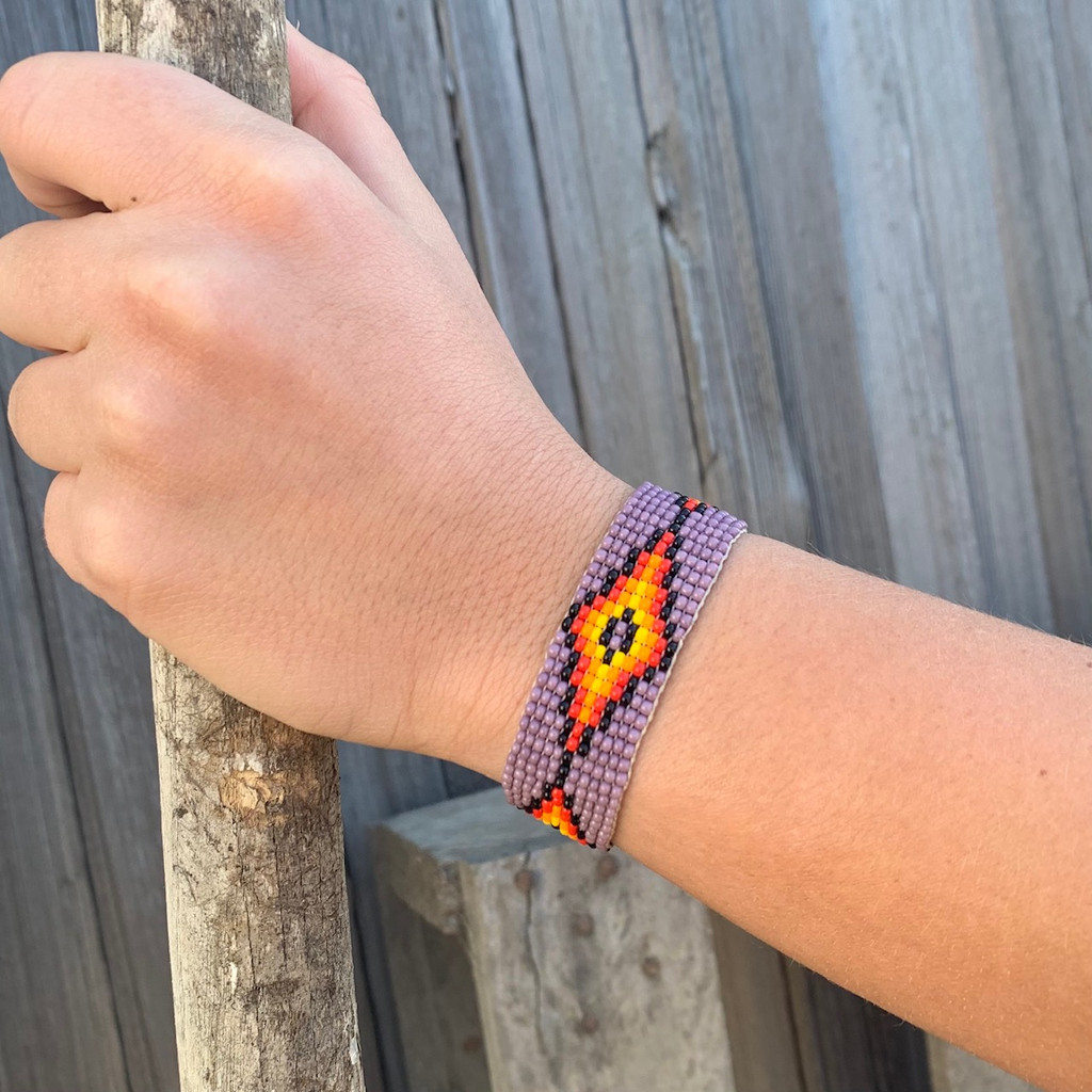 Hand Woven Southwestern Style Bracelets, Beaded Bracelet, Casual Jewelry, Purple and Orange Seed Beads, Stack .75 x 7.25 Inches