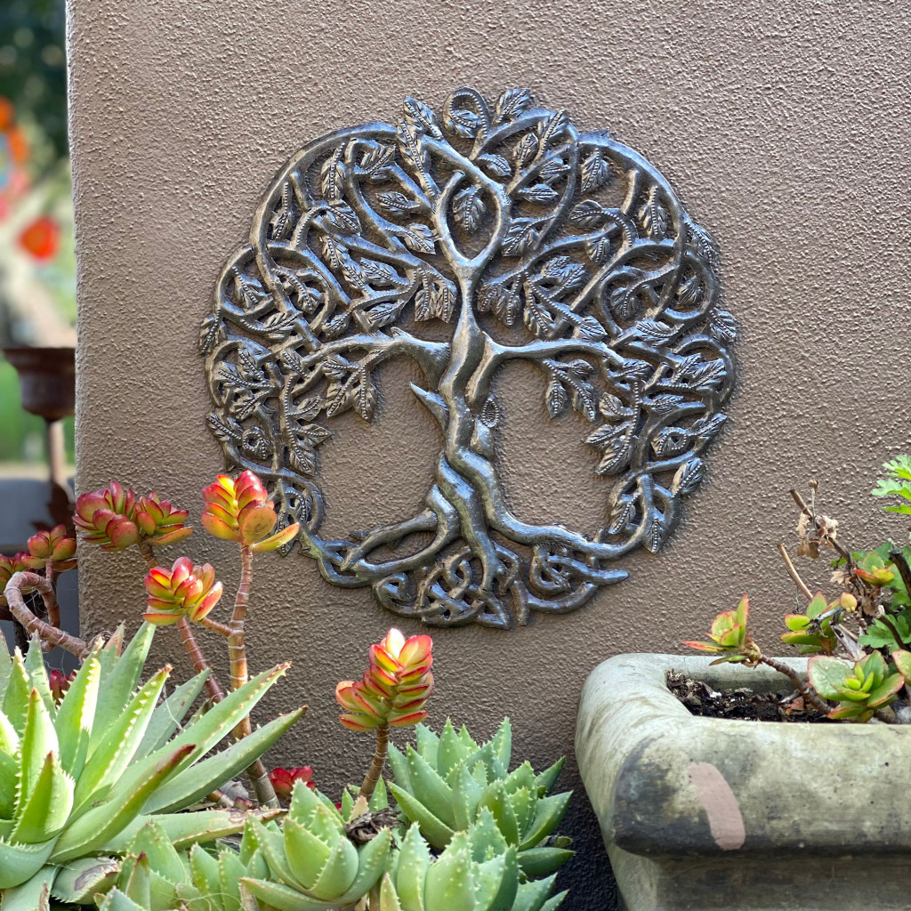 Celtic Knot Symbol, Family Art, Tree of Life Decor, Small 11", Handmade from Recycled Steel Barrels, Spring Garden Gift