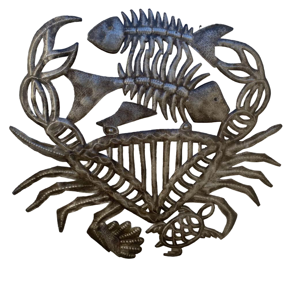 Metal Crab, Crab Decor, Crab Sculpture, Fish Skeleton, Nautical Decor, Sea Food Restaurant, Restaurant Decor, Restaurant Sculpture 
