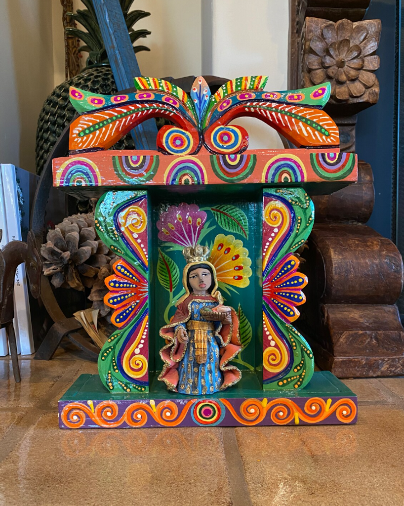 Wooden Retablo, Wooden Altar, Colorful Wooden Retablo, Colorful Wooden Altar