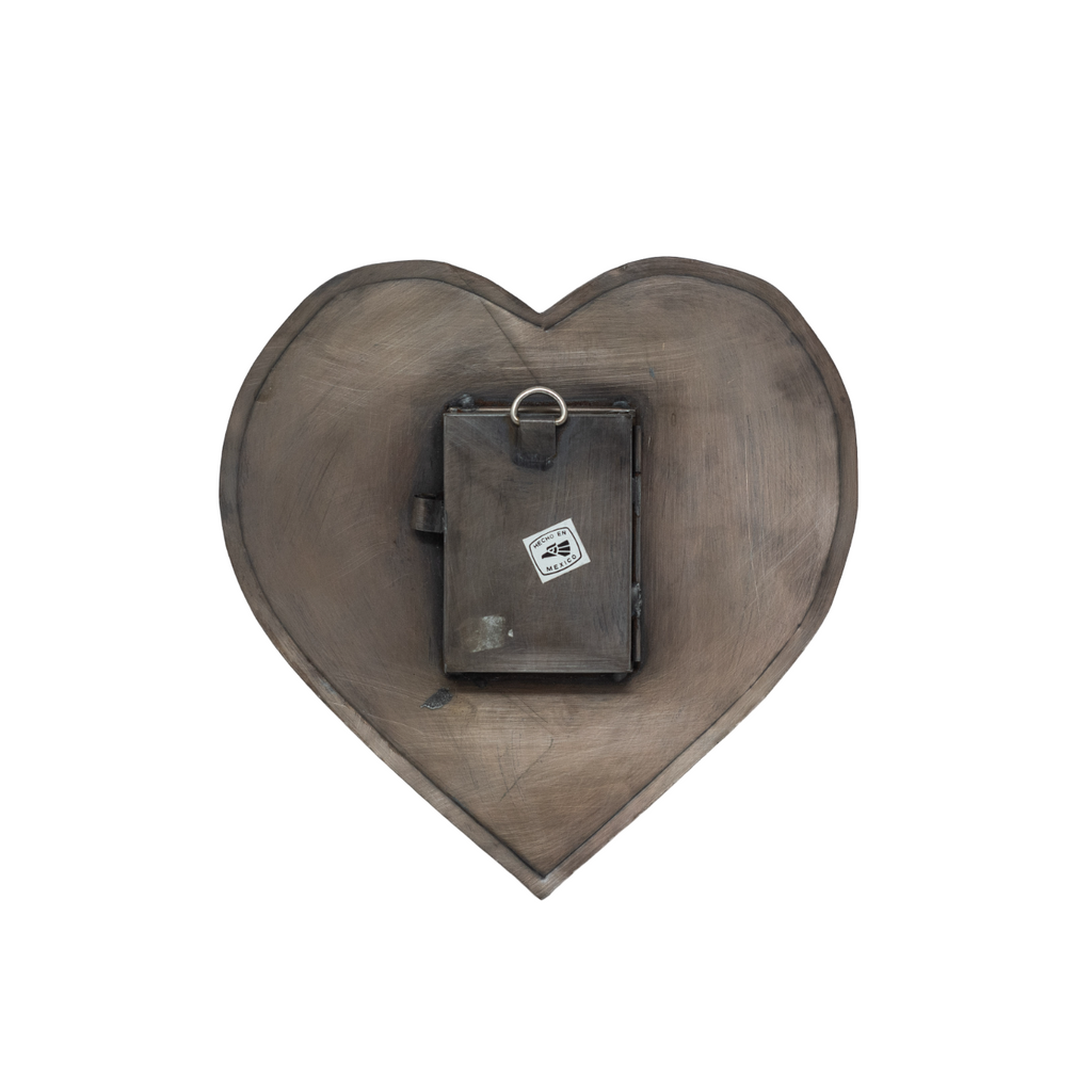 Rustic & Vintage Mexican Folk Art, Heart Shaped Tin Nicho, Aged Tin