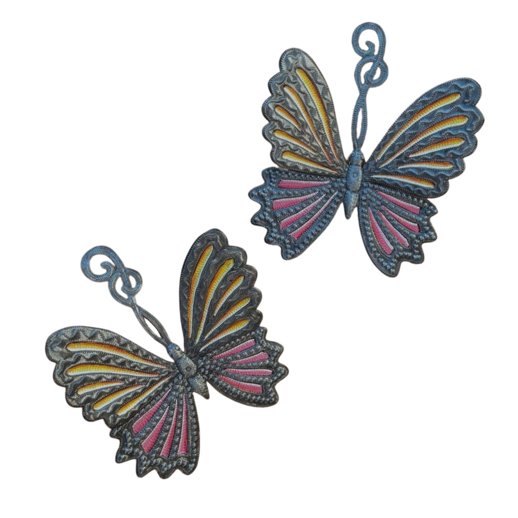 Butterfly Decoration for Gardens, Set of 2 Butterflies, Handpainted, Indoor or Outdoor, Metal Wall Hanging Decoration