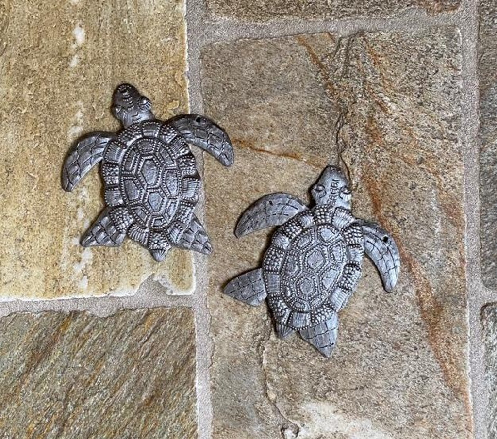 Small Handmade Metal Turtles - Set of 2 - 4 Inches - Artisan Crafted Home Decor, Gift Giving Ornaments, Haiti 