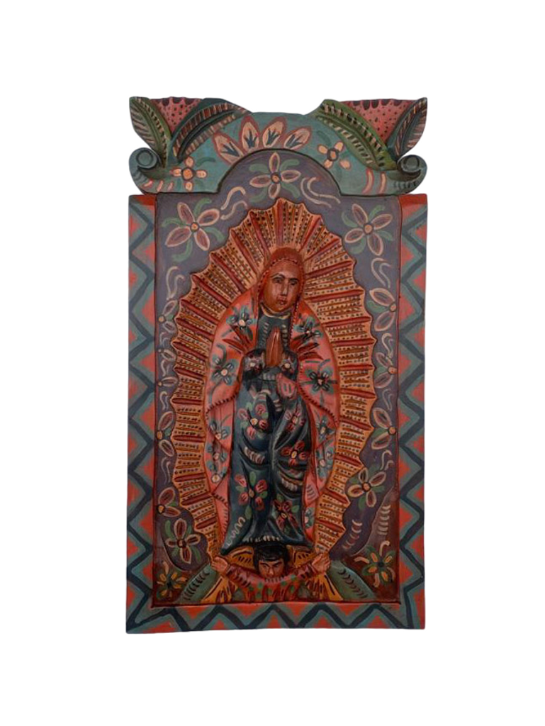 Our Lady of Guadalupe Plaque, Wooden Our Lady of Guadalupe Folk Art, Vintage Our Lady of Guadalupe Folk Art