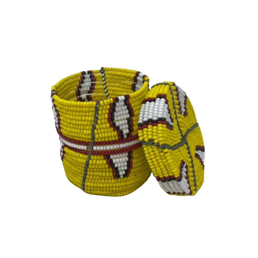 Kenyan Basket, Kenyan Beaded Basket, Vintage Kenyan Beaded Basket, Beaded Basket, Yellow Beaded Basket 