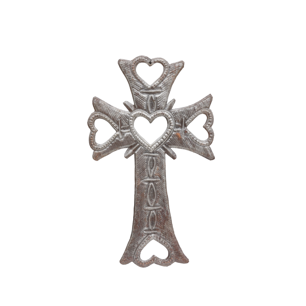 Heart Cut-Out Cross, Religious Cross, Metal Cross, Cross with Heart Cutout- Milagro Heart Cross