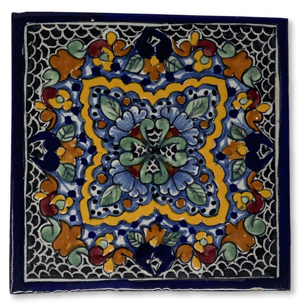 Talavera Tile, hand painted, La Corona Family, Puebla Mexico 4" x 4", Talavera Tile, Handpainted Talavera, Mexican Talavera, Mexican Kitchen, Mexican Home, Mexican Decor 