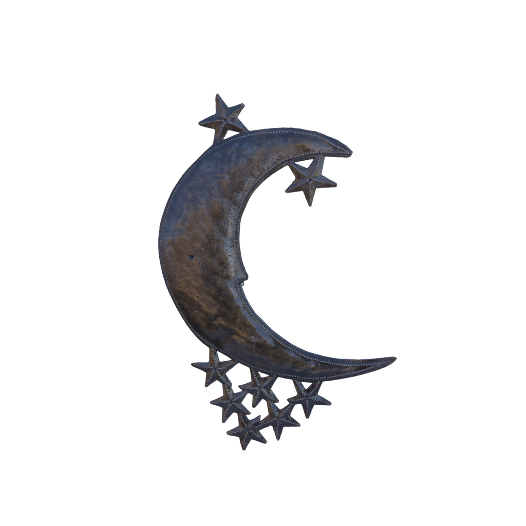 Handmade Haitian Metal Art, Celestial Moon, Metal Moon with Stars, Quiet Moon, Nursery Room Decor