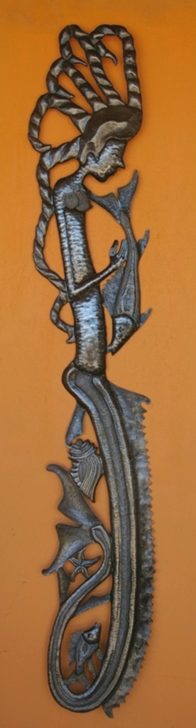 tall mermaid artwork, Haitian metal