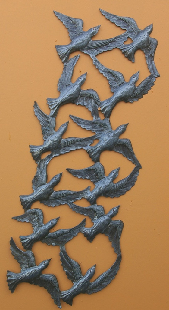 Birds in Flight, Wall Hanging Steel Drum Sculpture 14" x 34"