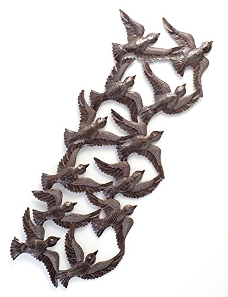 Birds in Flight, Wall Hanging Steel Drum Sculpture 14" x 34"