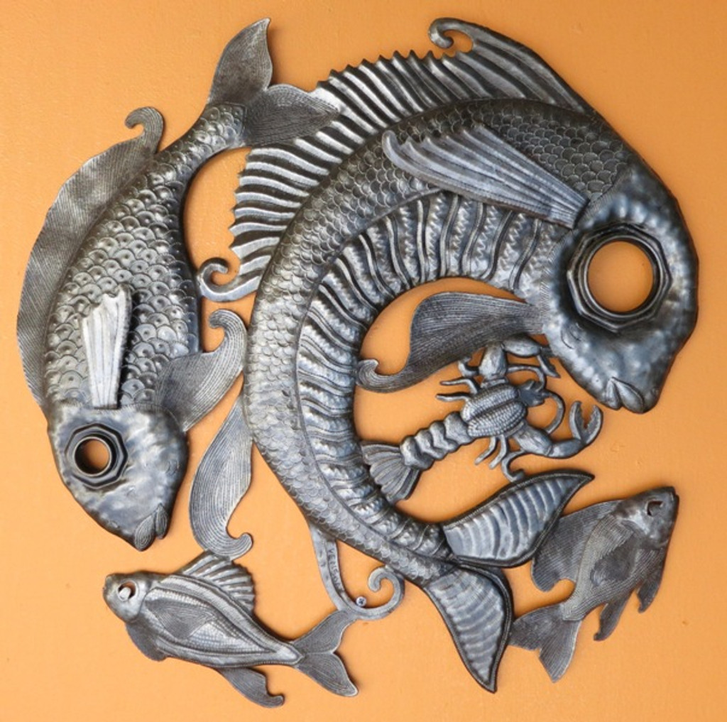 Fishermans catch wall art, handmade by evenson thenor, Haiti Metal wall art