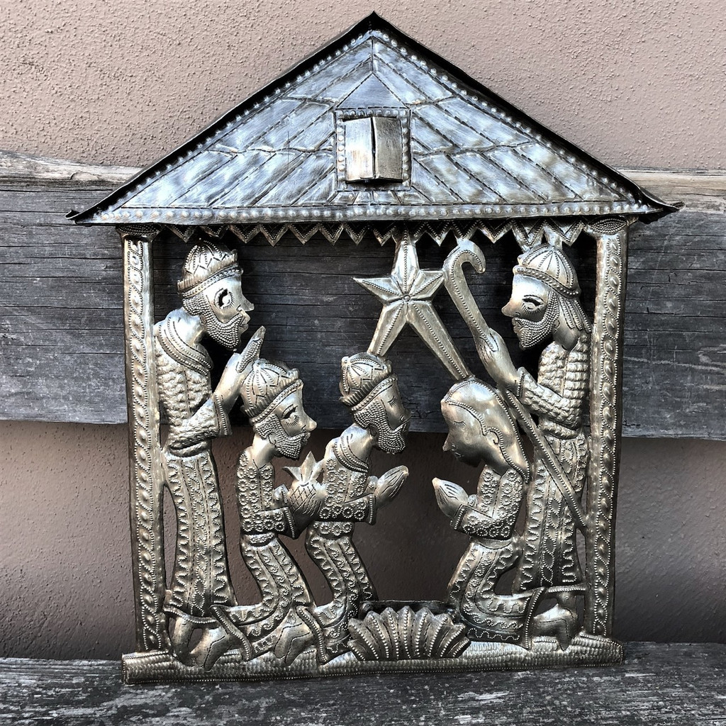 nativity creche Haitian metal wall decor