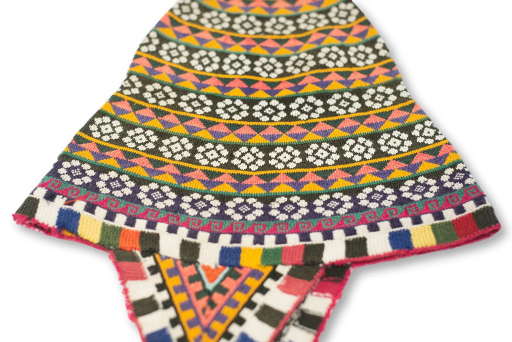 Vintage Andean Peruvian Bolivian ch'ullo colorful alpaca wool knit ear-flap