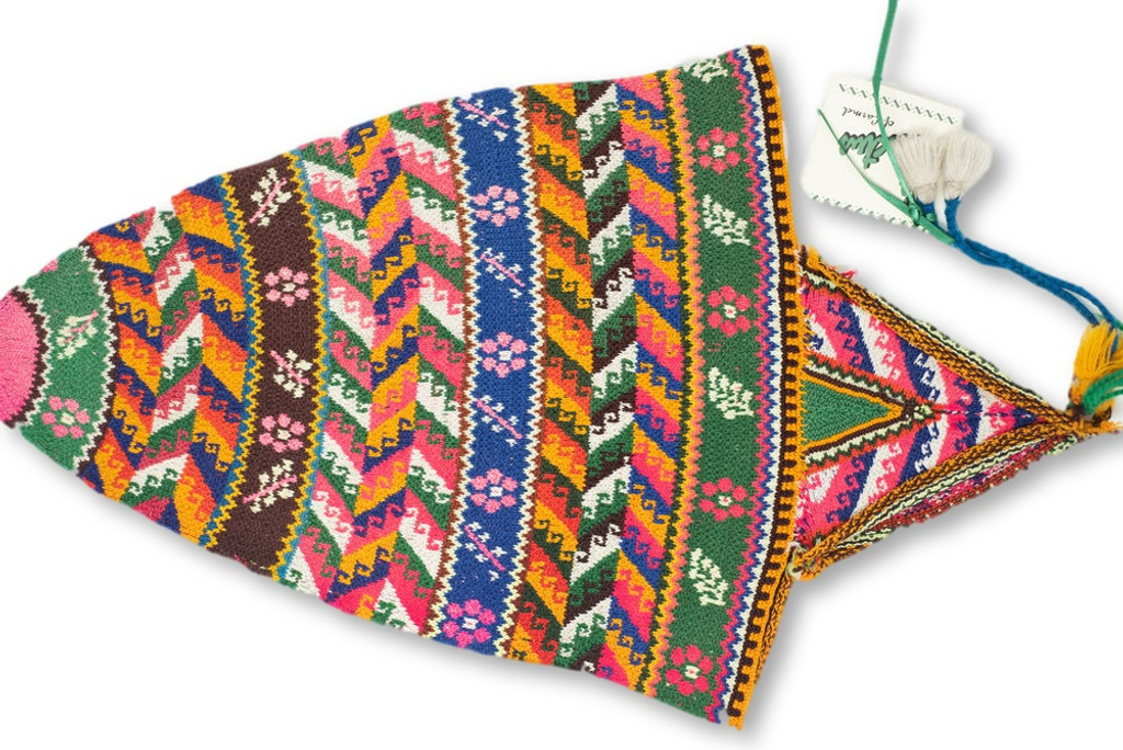Vintage Andean Peruvian Bolivian ch'ullo colorful alpaca wool knit ear-flap