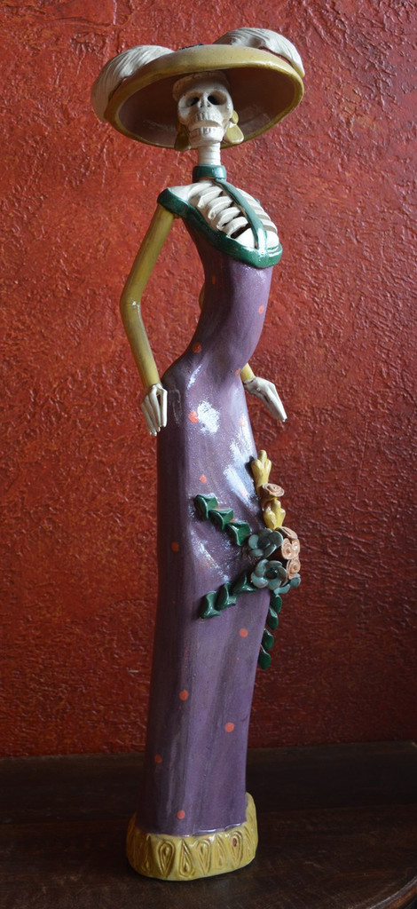 Handcrafted Mexican Folk Art, La Catrina  Ceramic Sculpture, Unique Decor  7"x25"