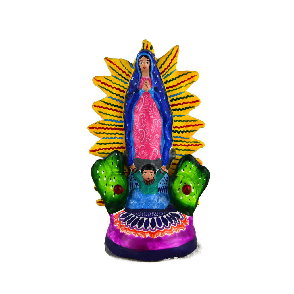 virgin mary, small candle holder, mexican pottery