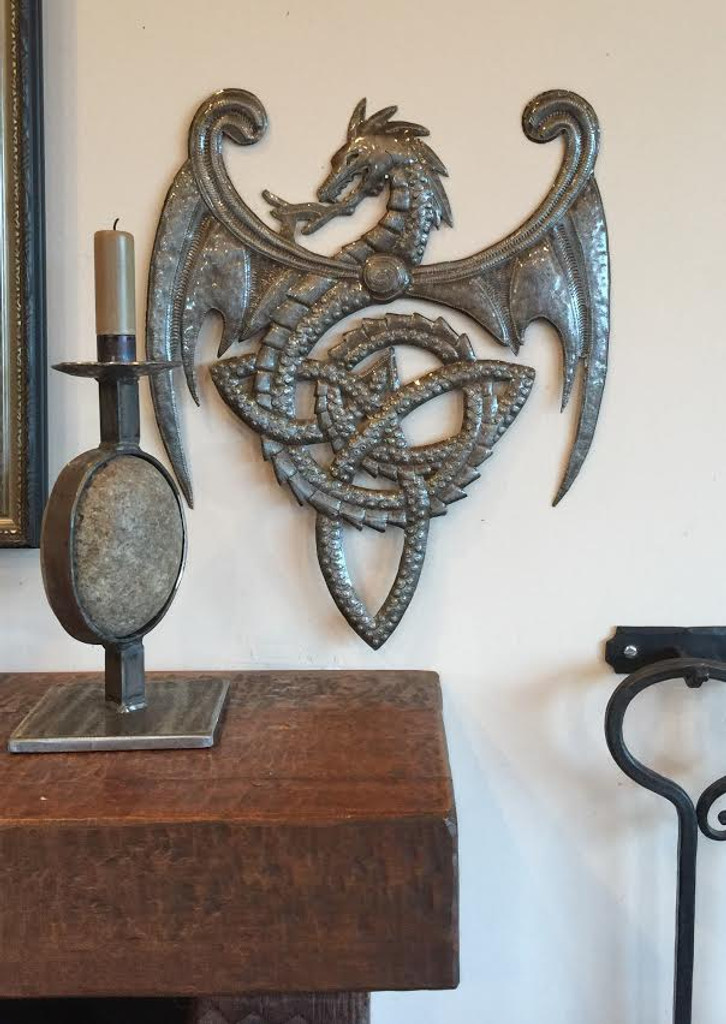 haiti metal art , celtic dragon with knot
