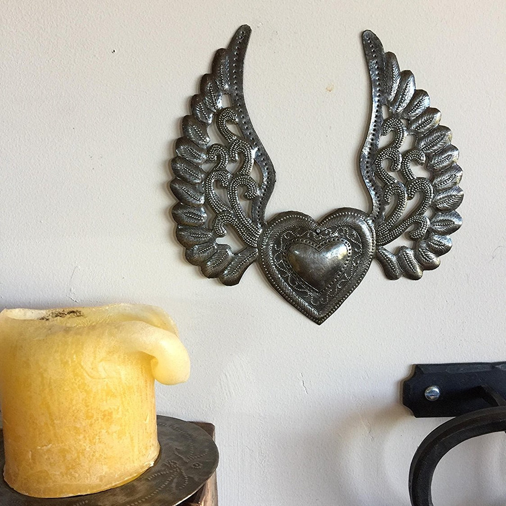 RELIGIOUS FOLK ART HEART WITH WINGS HAITI